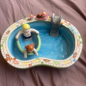 Vintage “Take A Dip” Chip and Dip Serving Bowl Set Swim Pool Ceramic
